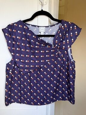Maeve Anthropologie Polka Dot Draped Neck Blouse M